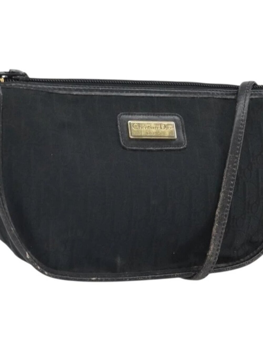 Christian Dior Trotter Canvas Shoulder Bag Black Gold Auth ep13136